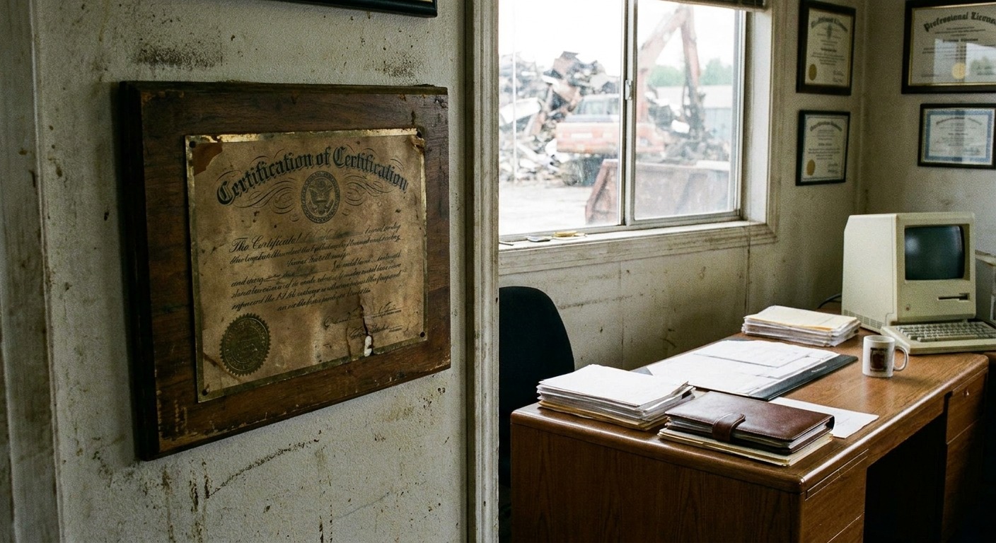 ARC certification plaque displayed at the entrance of a Canadian auto recycling facility