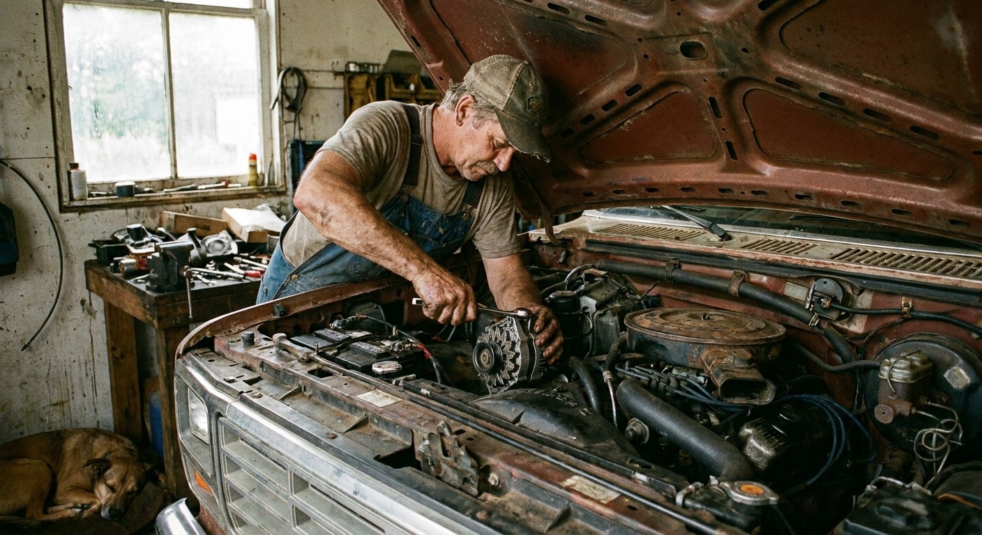 Interior of a Canadian independent auto repair shop with organized salvage parts on shelving