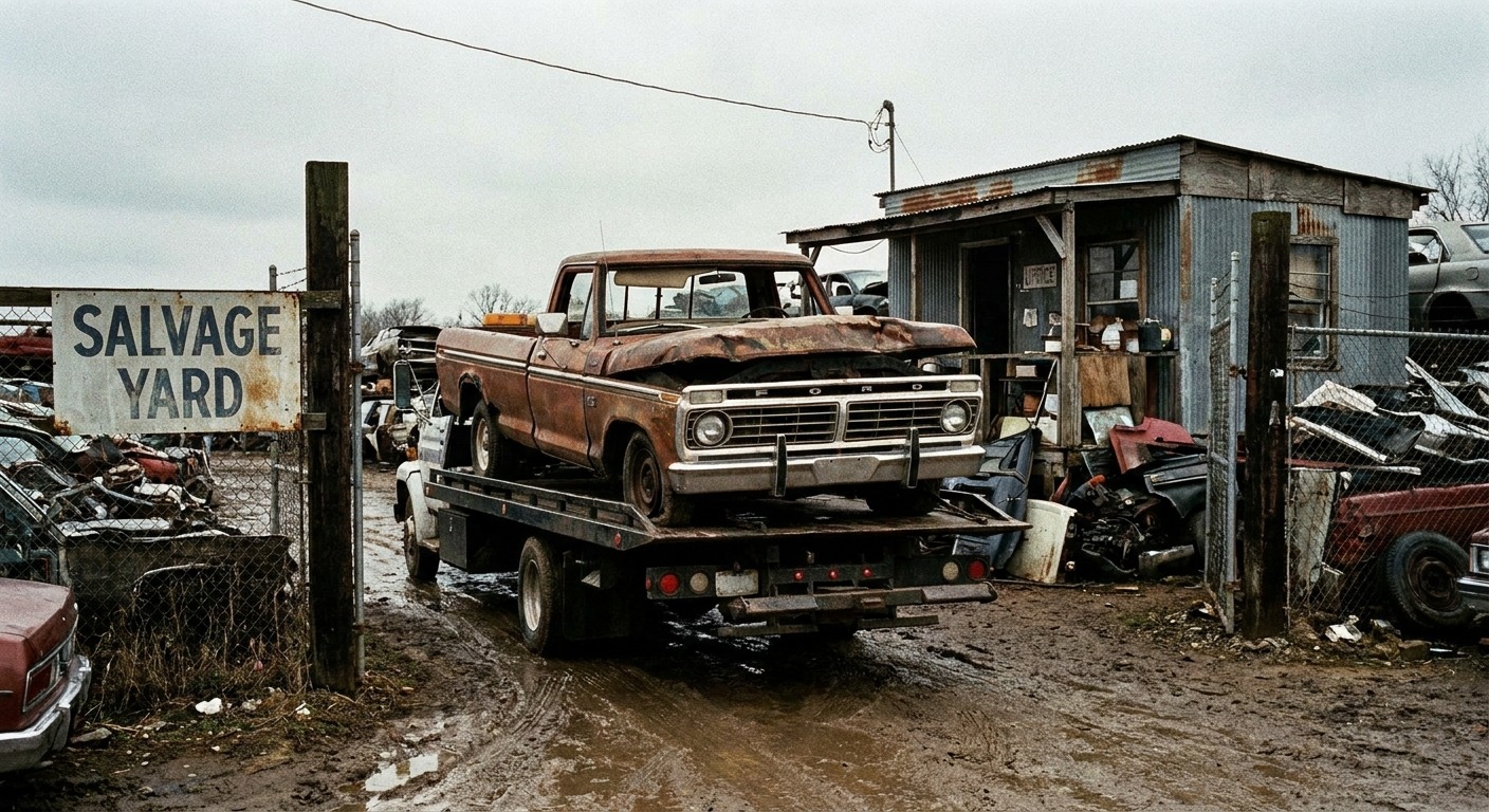 Technician draining fluids from an end-of-life vehicle